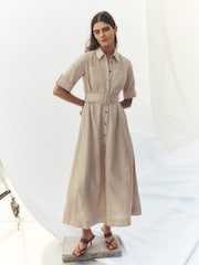 Boden Cream Ora Linen Blend Shirt Dress - Image 7 of 8