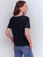 Boden Blue Tara Lace Trim Linen T-Shirt - Image 3 of 6