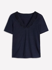 Boden Blue Tara Lace Trim Linen T-Shirt - Image 6 of 6