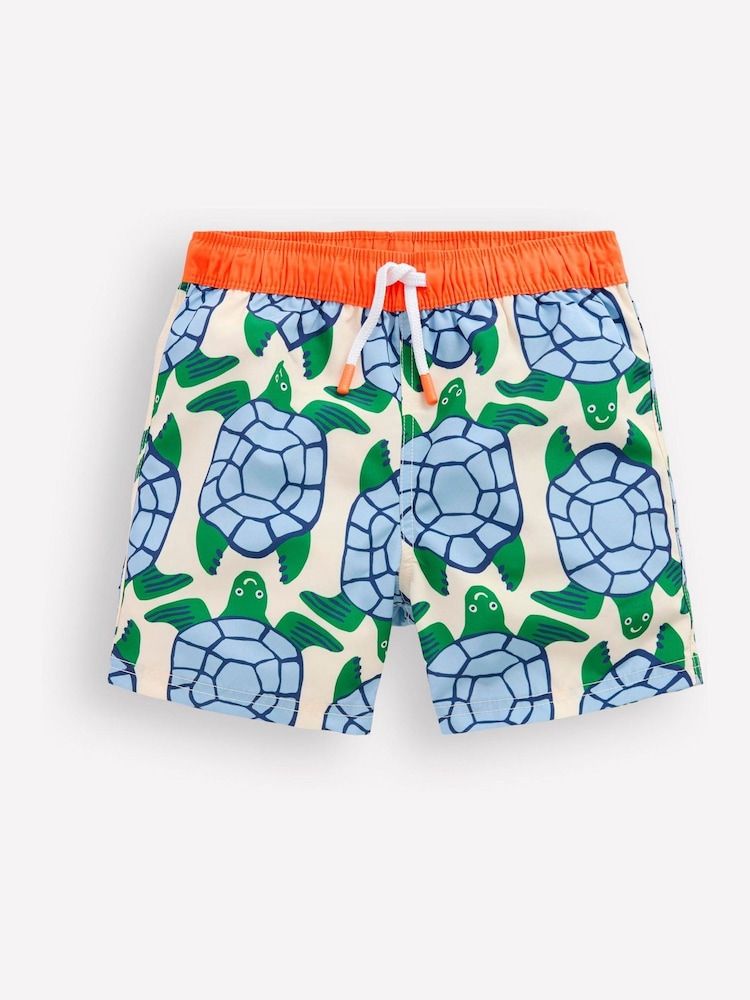 Boden White Calico Turtles Geo Swim Shorts - Image 2 of 4 Boden White Calico Turtles Geo Swim Shorts - Image 2 of 4