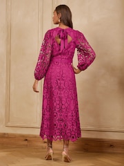 Love & Roses Pink Long Sleeve Lace Midi Dress - Image 3 of 5