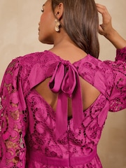 Love & Roses Pink Long Sleeve Lace Midi Dress - Image 4 of 5