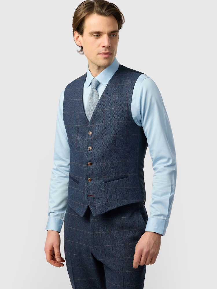 Antique Rogue Blue Ezra Check Waistcoat - Image 1 of 2