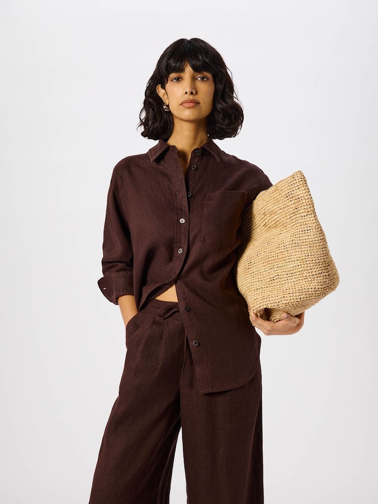 Whistles Brown Ultimate Linen Shirt - Image 1 of 4