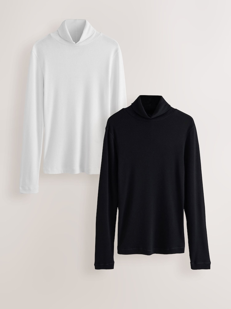 Monochrome Roll Neck Long Sleeve Tops 2 Pack - Image 1 of 5