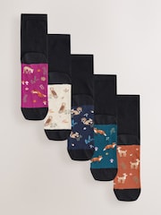 Autumn Animals Footbed Ankle Socks 5 Pack - Image 1 of 8