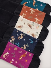 Autumn Animals Footbed Ankle Socks 5 Pack - Image 7 of 8