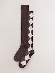 Brown Argyle Knee High Socks 2 Pack - Image 1 of 5