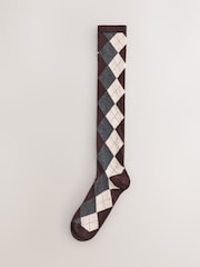 Brown Argyle Knee High Socks 2 Pack - Image 2 of 5