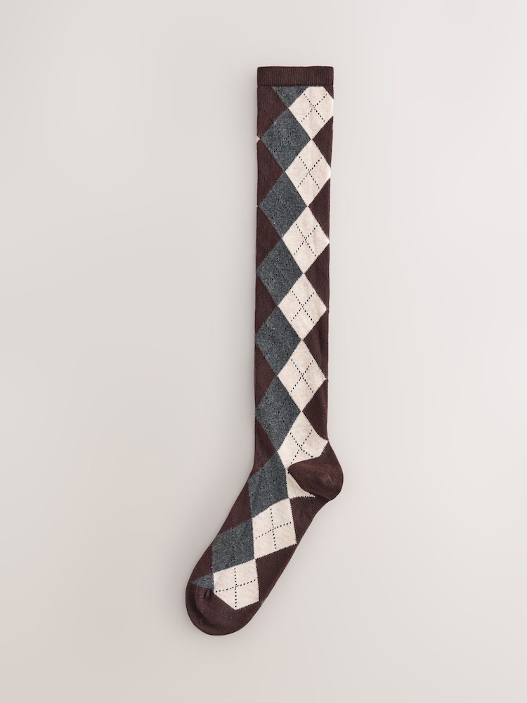 Brown Argyle Knee High Socks 2 Pack - Image 2 of 5 Brown Argyle Knee High Socks 2 Pack - Image 2 of 5