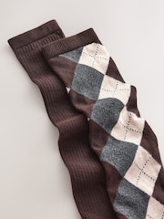 Brown Argyle Knee High Socks 2 Pack - Image 4 of 5