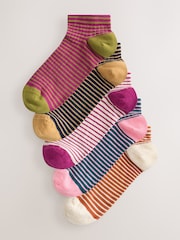 Burgundy Red/Cream Stripe Trainer Socks 5 Pack - Image 1 of 8