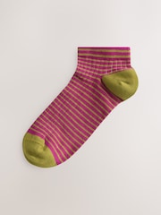 Burgundy Red/Cream Stripe Trainer Socks 5 Pack - Image 4 of 8