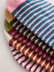 Burgundy Red/Cream Stripe Trainer Socks 5 Pack - Image 8 of 8