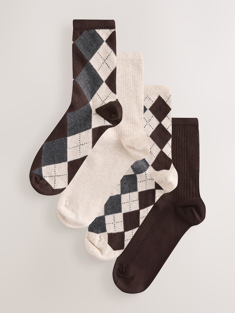 Neutral Argyle Pattern - Κάλτσες αστραγάλου 4 πακέτο - Εικόνα 1 από 7