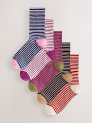 Burgundy Red/Cream Stripe Ankle Socks 5 Pack - Image 1 of 8