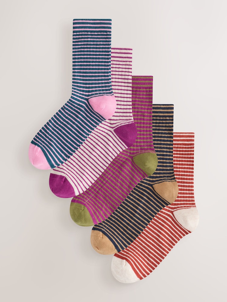 Burgundy Red/Cream Stripe Ankle Socks 5 Pack - Image 1 of 8 Burgundy Red/Cream Stripe Ankle Socks 5 Pack - Image 1 of 8