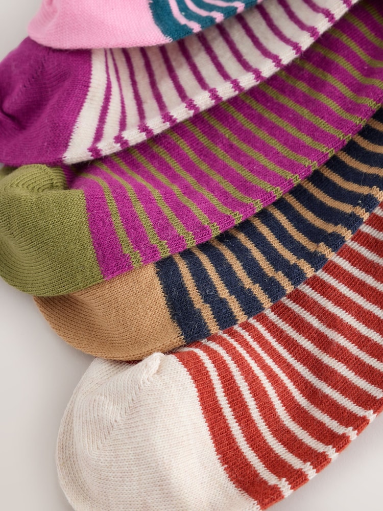 Burgundy Red/Cream Stripe Ankle Socks 5 Pack - Image 8 of 8 Burgundy Red/Cream Stripe Ankle Socks 5 Pack - Image 8 of 8