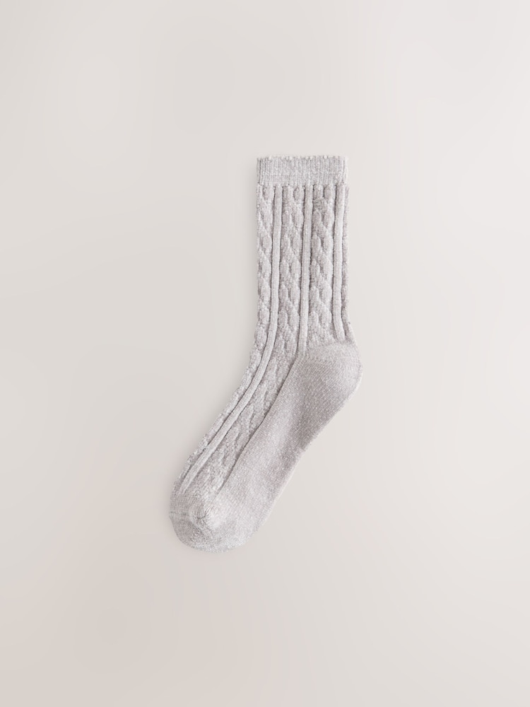 ធ្យូងពណ៌ប្រផេះ - Cable Knit Chenille Cosy Socks 2 Pack - រូបភាព 2 នៃ 5
