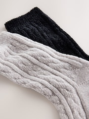 ធ្យូងពណ៌ប្រផេះ - Cable Knit Chenille Cosy Socks 2 Pack - រូបភាព 4 នៃ 5