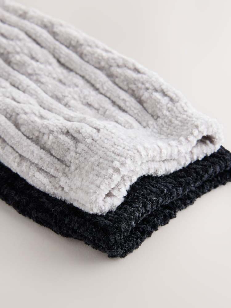 ធ្យូងពណ៌ប្រផេះ - Cable Knit Chenille Cosy Socks 2 Pack - រូបភាព 5 នៃ 5
