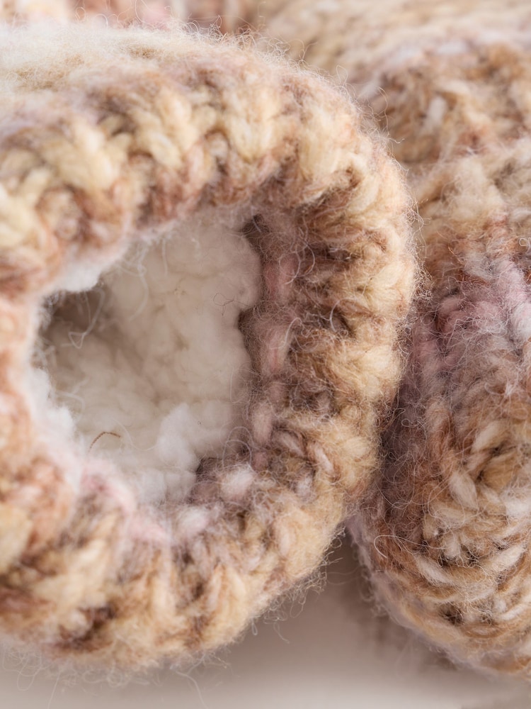 Neutral Tonal Knitted Bootsie Slipper Socks - Image 2 of 3 Neutral Tonal Knitted Bootsie Slipper Socks - Image 2 of 3