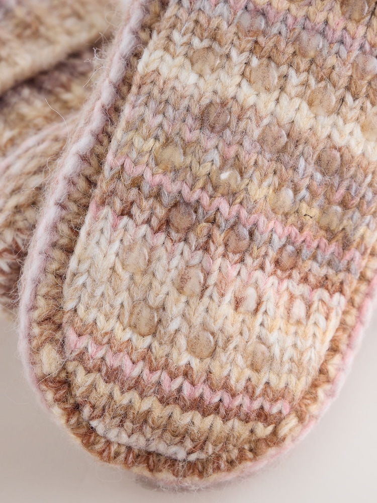Neutral Tonal Knitted Bootsie Slipper Socks - Image 3 of 3 Neutral Tonal Knitted Bootsie Slipper Socks - Image 3 of 3