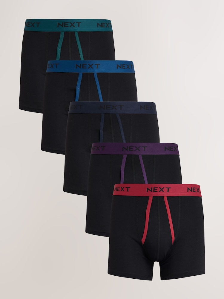 Black Contrast Binding 5 Pack A-Front Cotton Rich Boxers - Image 1 of 10 Black Contrast Binding 5 Pack A-Front Cotton Rich Boxers - Image 1 of 10