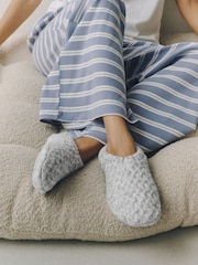 ពណ៌ប្រផេះស្រាល - Cable Knit Footsie Slipper Socks 1 Pack - រូបភាព 1 នៃ 9