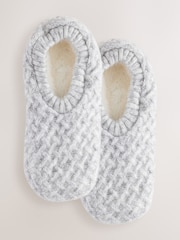 ពណ៌ប្រផេះស្រាល - Cable Knit Footsie Slipper Socks 1 Pack - រូបភាព 4 នៃ 9