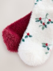 Christmas Mistletoe/Red Super Furry Cosy Socks 2 Pack - Image 7 of 7