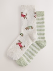 Charlie The Cockapoo/Green Stripe Super Furry Cosy Socks 2 Pack - Image 1 of 5