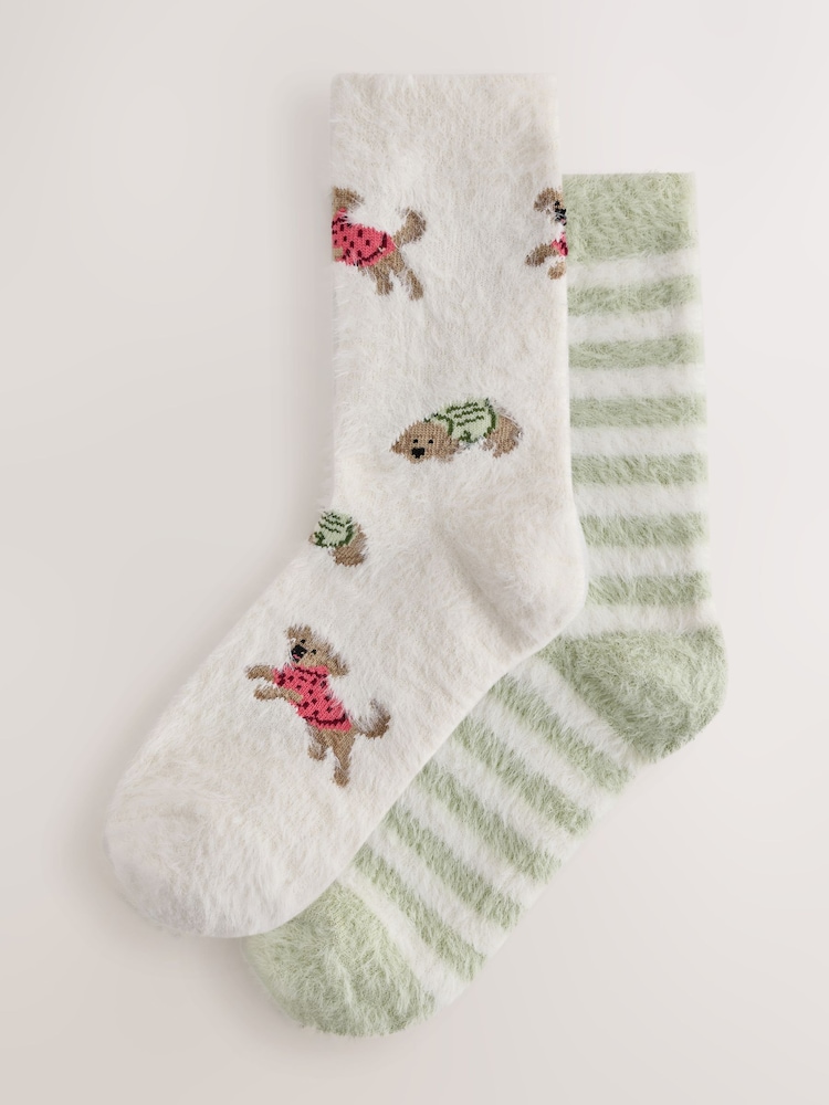 Charlie The Cockapoo/Green Stripe Super Furry Cosy Socks 2 Pack - Image 1 of 5
