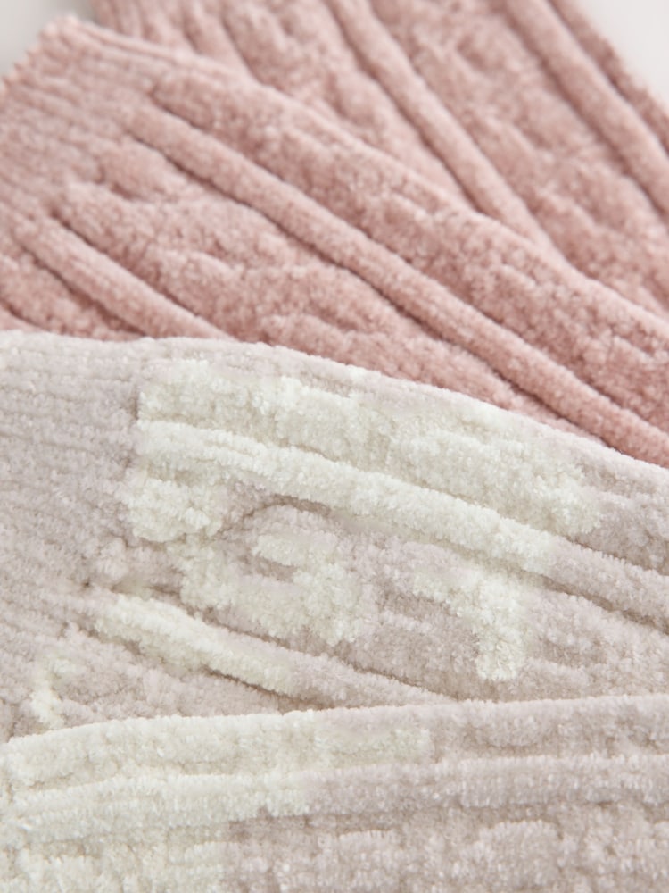 Rose Pink/Cream - Cable Knit Chenille Cosy Socks 2 Pack - រូបភាព 5 នៃ 5