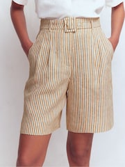 Boden Brown Chelsea Belted Linen Shorts - Image 4 of 6
