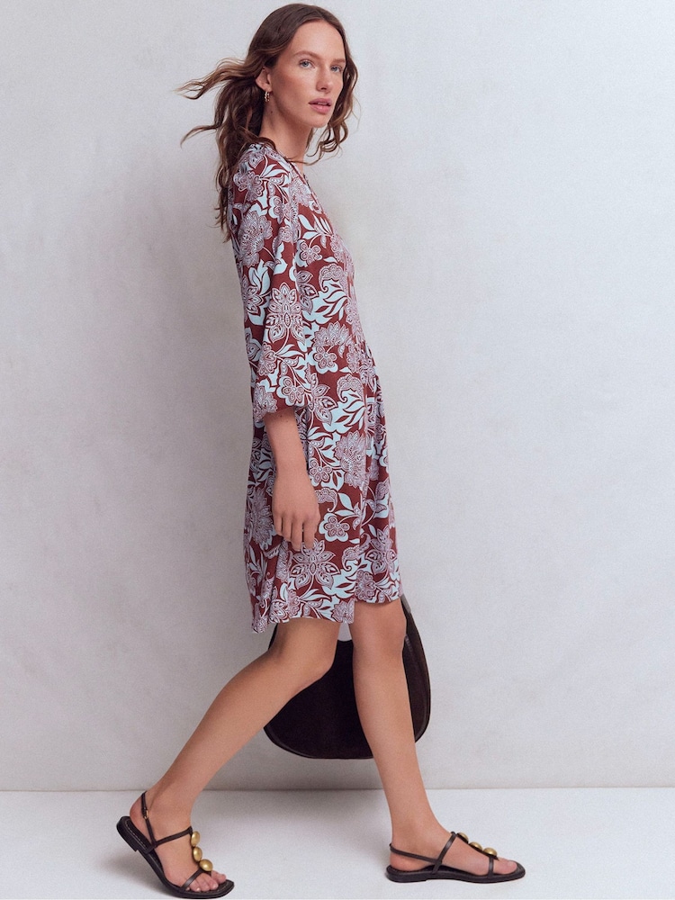 women's cotton jersey notch neck dress Boden Cathy in Brown Boden