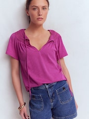Boden Purple Edi Trim Detail T-Shirt - Image 4 of 5