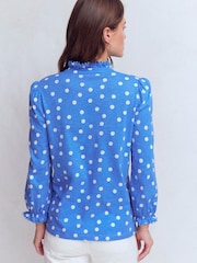 Boden Blue Emily Pom Detail Ruffle Shirt - Image 3 of 5