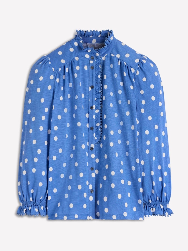 Boden Blue Emily Pom Detail Ruffle Shirt - Image 5 of 5