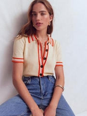 Boden Cream Crochet Trim Cardigan - Image 1 of 7