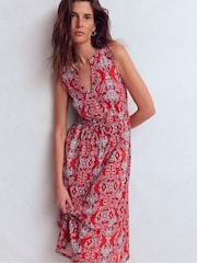 Boden Red Delphine Midi Jersey Dress - Image 4 of 7