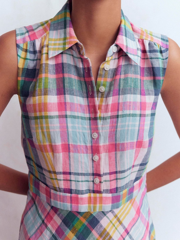 Boden Blue Erma Drop Waist Linen Dress - Image 2 of 5 Boden Blue Erma Drop Waist Linen Dress - Image 2 of 5