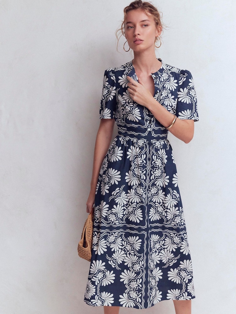 Boden Women's Ivy Placket Cotton Midi Dress in Blue | Size 4