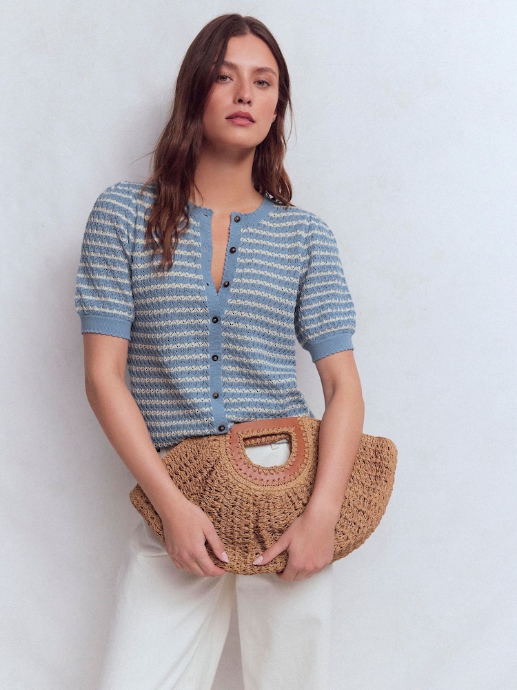 Boden Blue Dot Pointelle Cardigan - Image 1 of 6