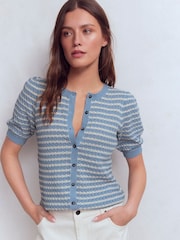 Boden Blue Dot Pointelle Cardigan - Image 4 of 6