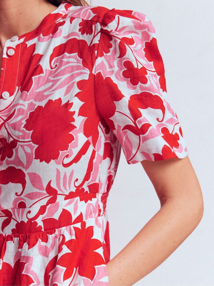 Boden Red Ivy Linen Midi Dress - Image 2 of 5 Boden Red Ivy Linen Midi Dress - Image 2 of 5