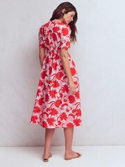 Boden Red Ivy Linen Midi Dress - Image 3 of 5