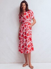 Boden Red Ivy Linen Midi Dress - Image 4 of 5