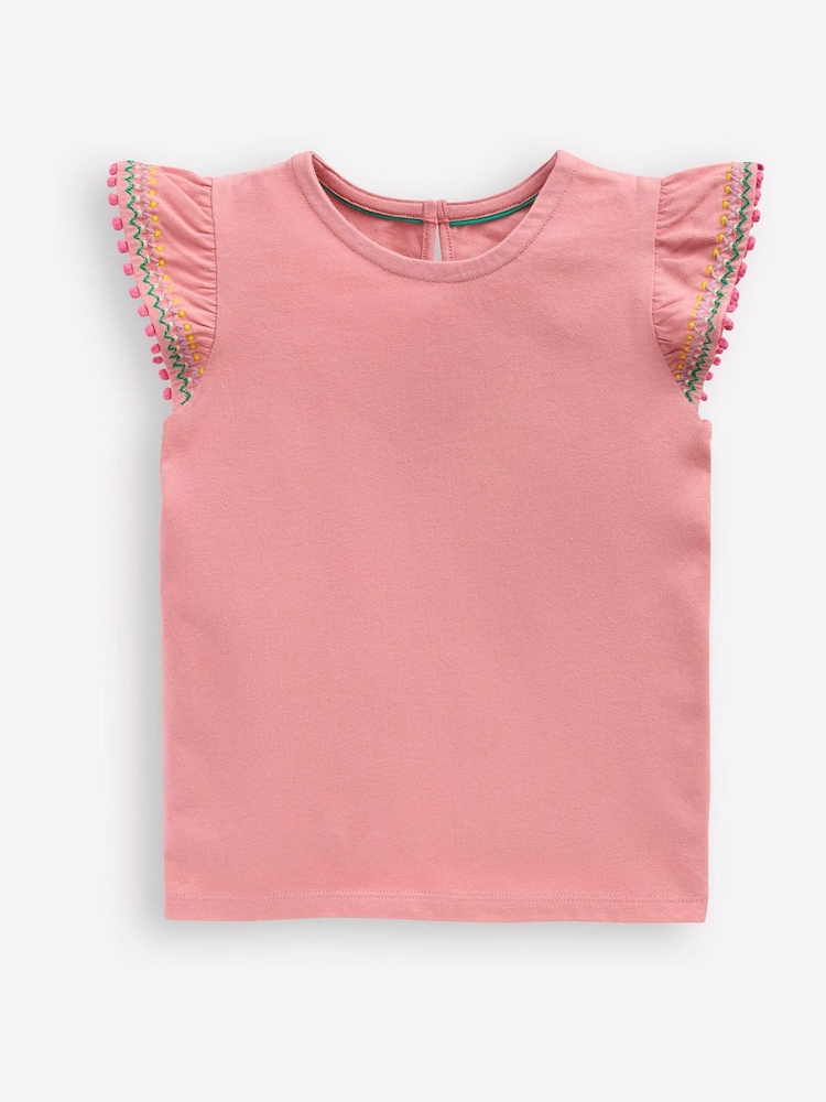 Boden Pink Flutter Sleeve Trim Top - Image 1 of 3