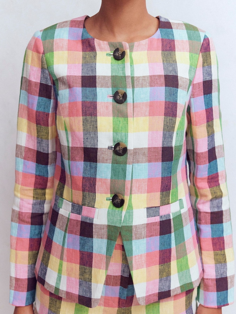 Boden Pink & Blue Hampstead Linen Blazer - Image 2 of 7